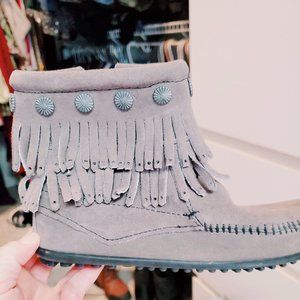 Minnetonka Gray Suede Ankle Boot